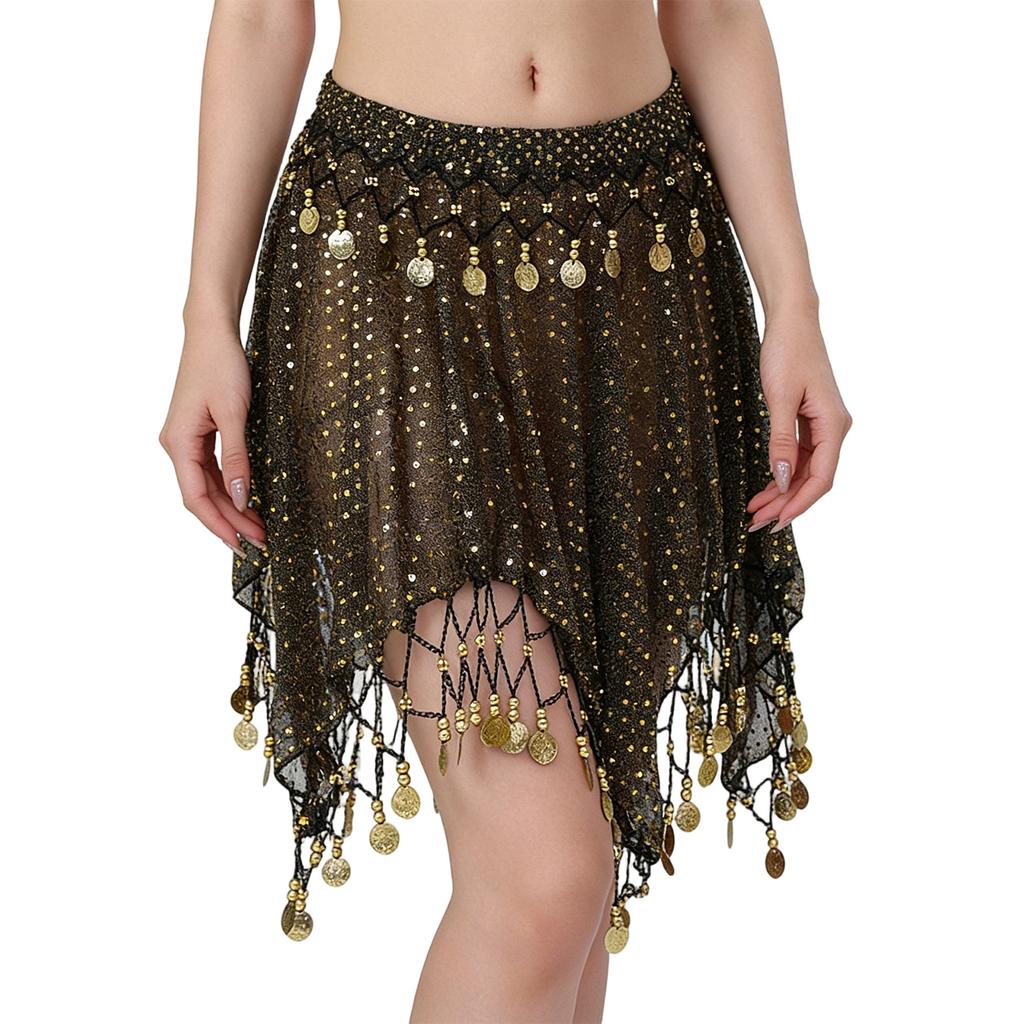 Comfortable Lightweight Polyester Belly Dance Skirt with Sequins for Extended Wear During Practice and Performances