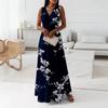 Spring And Summer New Models For European And American Fashion Positioning Printing Super Long V-Neck Sexy Sleeveless Slim Women'S Dress
