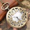 Vintage Bronze Hollow Number Pocket Watch Quartz Necklace Pendant Clock Vintage Timepiece Gift for Collectors