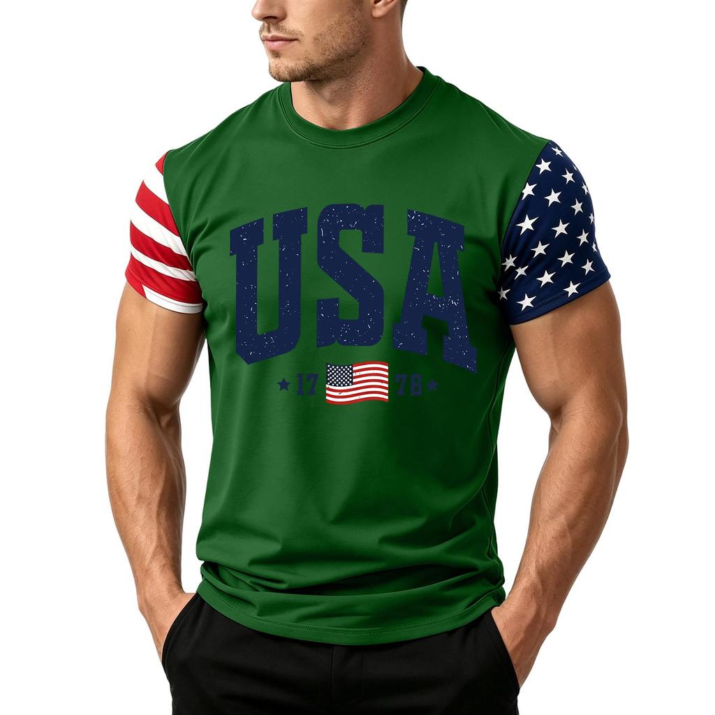 Men's Independence Day Flag Print Short Sleeve T-Shirt, Loose Casual Daily Summer Tops