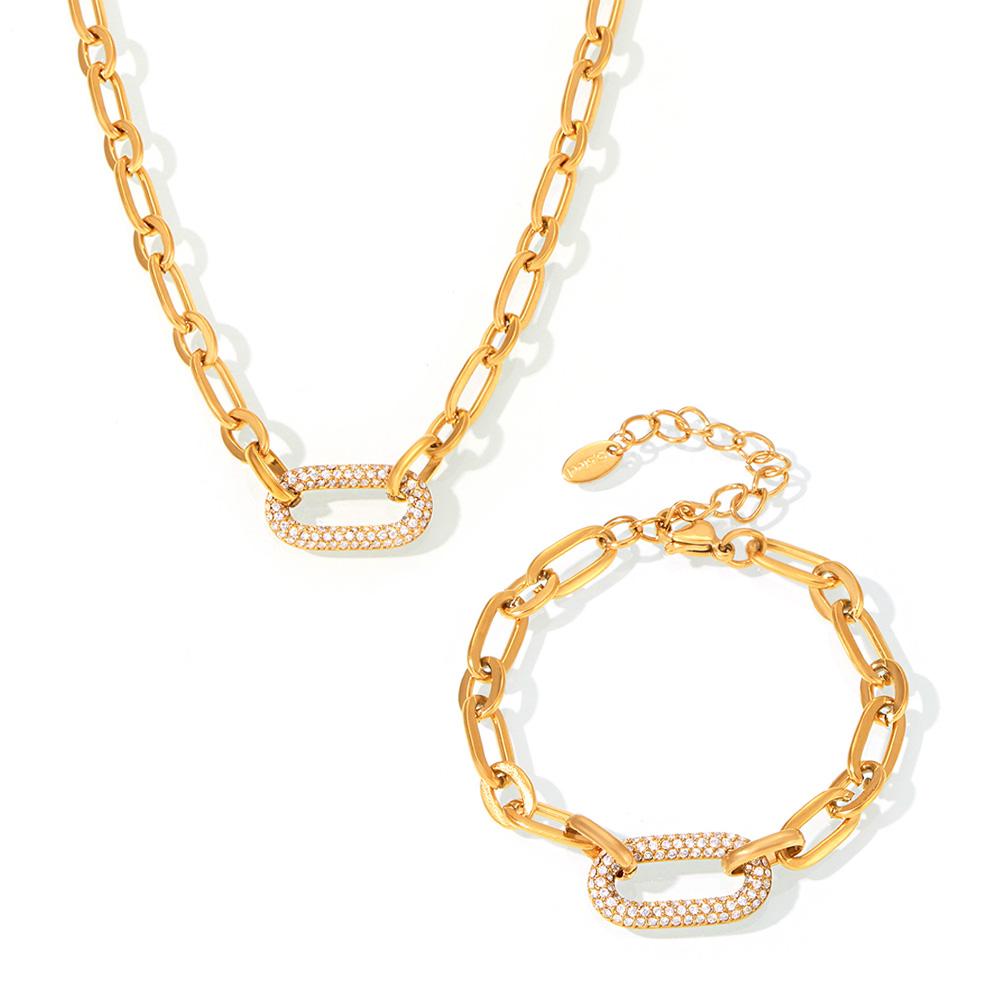 Factory Cuban Chain Couple Necklace Bracelet Jewelry Sets Hip Hop Stainless Steel Personalized Fashion Gold Plated Jewelry Sets