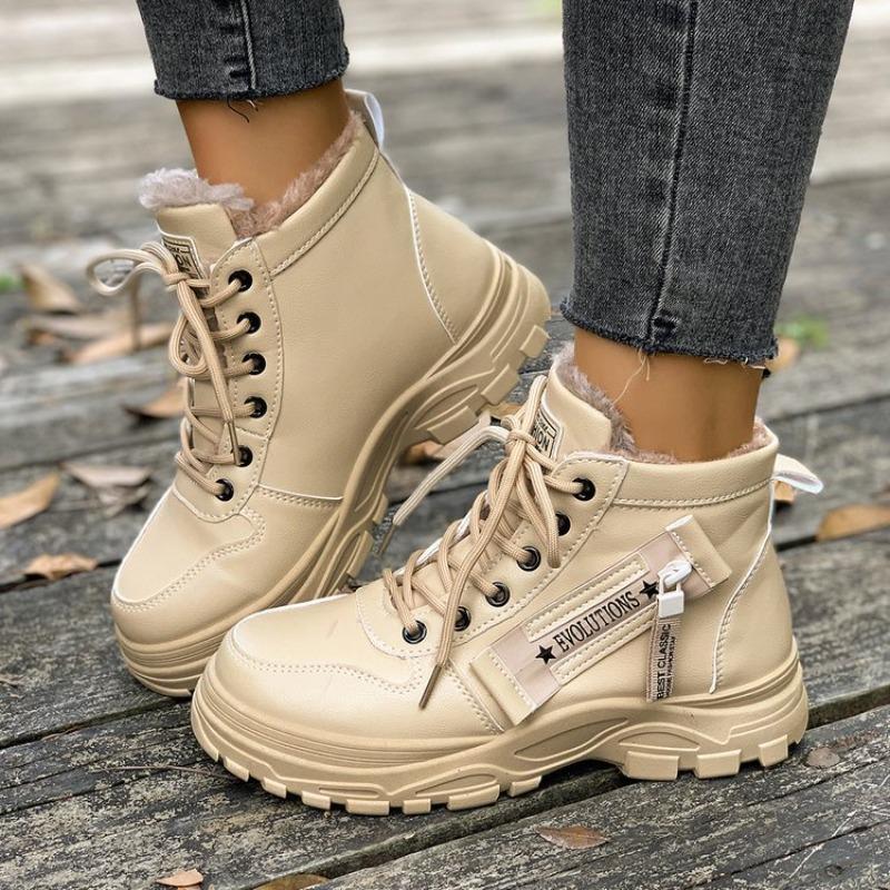

Новые женские зимние ботинки на шнуровке на толстой подошве, хлопковые ботинки на спортивном флисе большого размера 43 хаки
