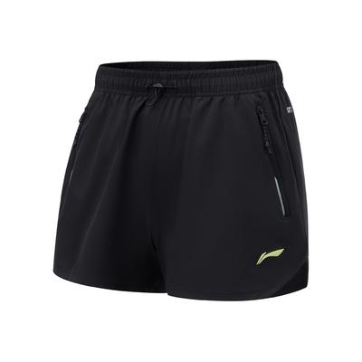 Série de Corrida Li Ning Cor Sólida Cintura Média Confortável Versátil Respirável Secagem Rápida Perna Reta Shorts Esportivos Shorts Feminino Preto AKSU050-1