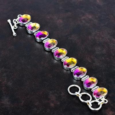 Faceted Ametrine Bracelet Natural Gemstone Bracelet 925 Sterling Silver Adjustable Chain Bracelet Handmade Ametrine Jewelry Gifts for Women