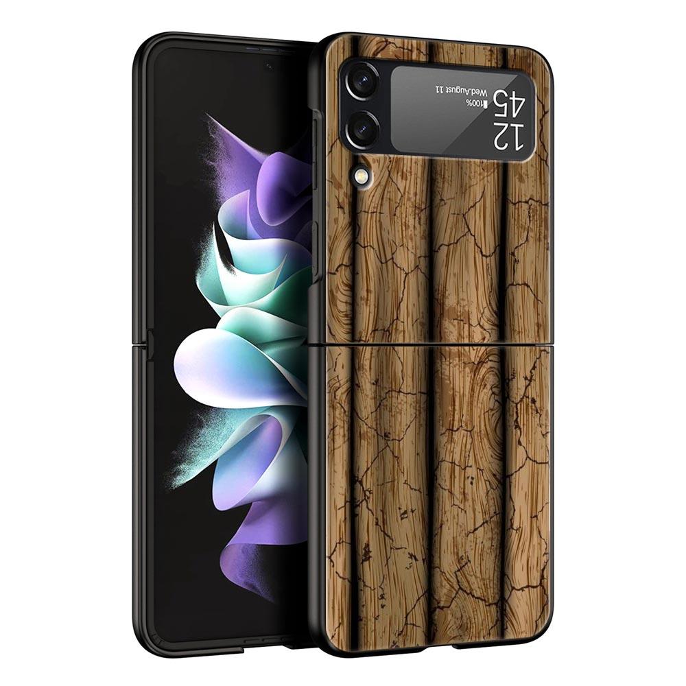 Luxury Vintage Wood Grain Pattern Hard PC Phone Case For Samsung Galaxy Z Flip 7 6 5 4 Black Cover For Galaxy Z Flip 3 Foldable