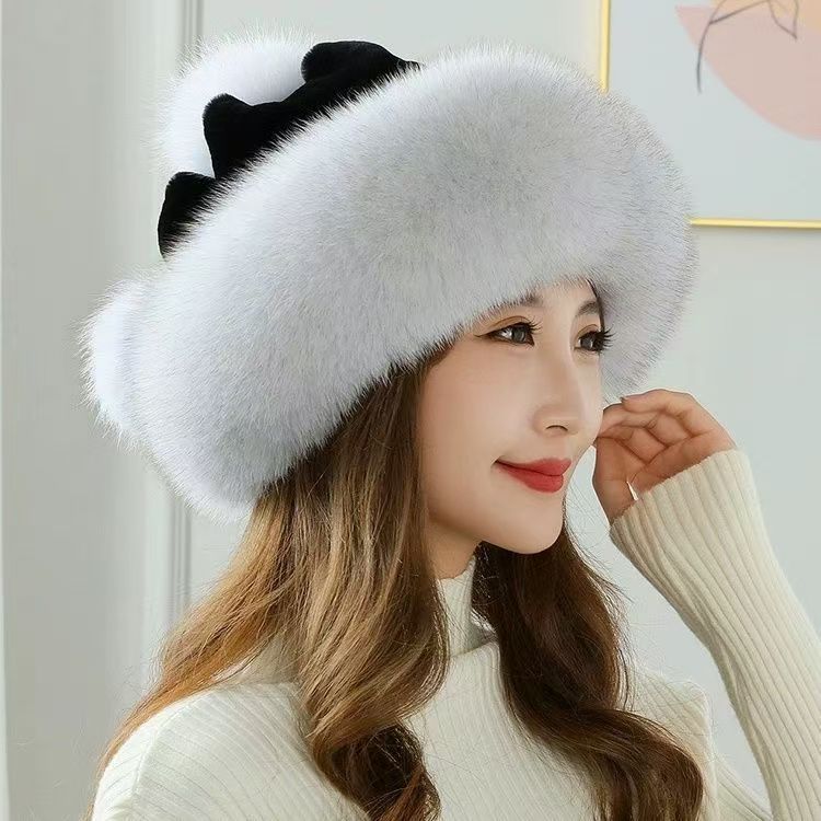 Mink imitation fox fur hat women's winter warm ear protection Baotou beret middle-aged and elderly mother style snow Mongolian hat