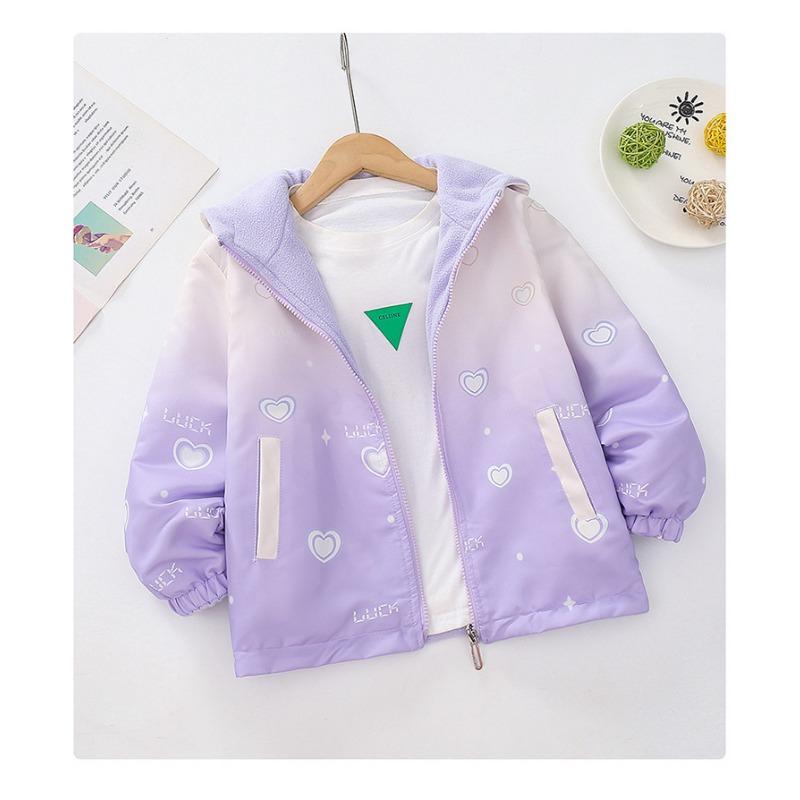 Girls Double Sided Fleece Thickened Hooded Children Casual Jacket
