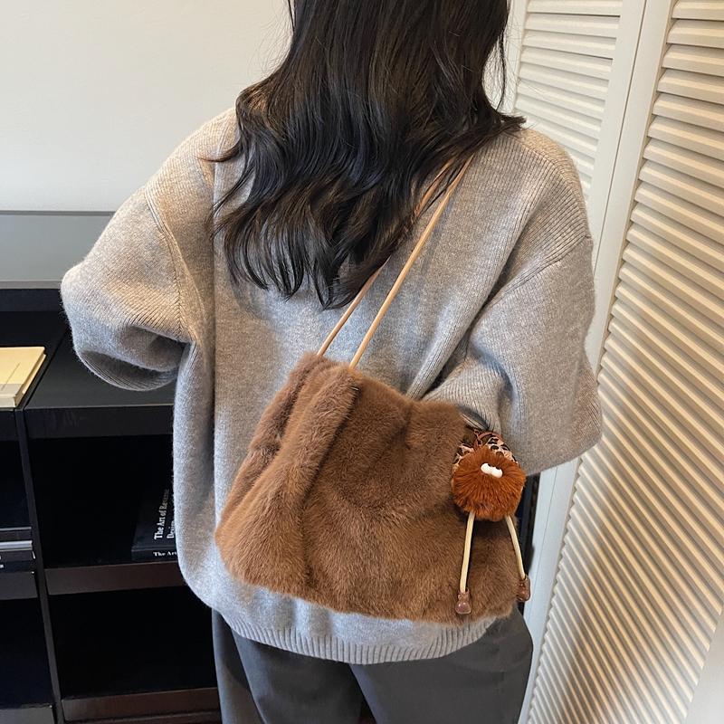Borsa di peluche Borsa a spalla da pendolare da donna Borsa tote a tinta unita