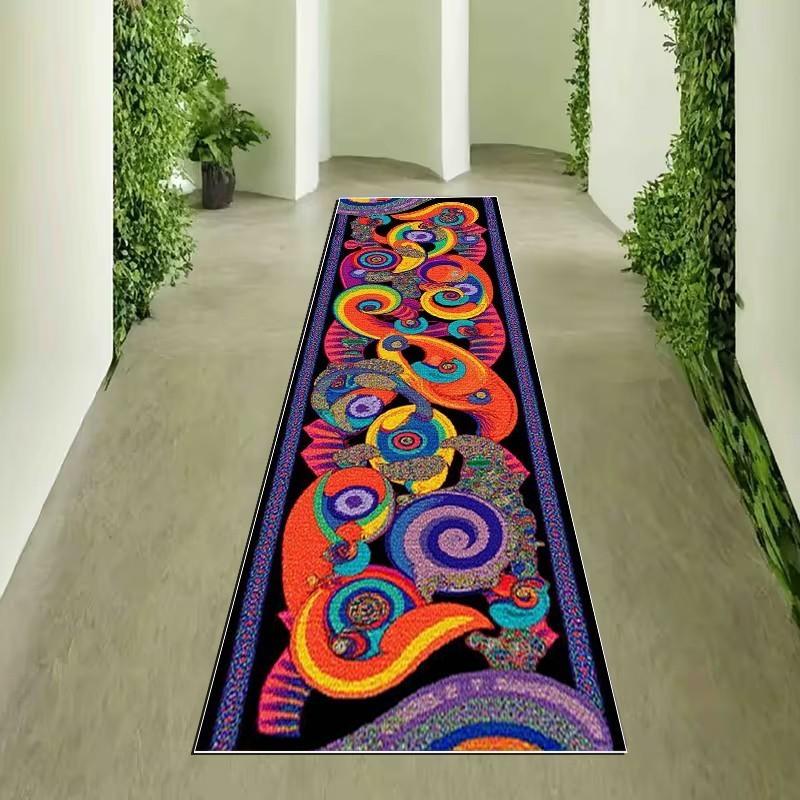 Colorful Psychedelic Swirl Print Runner Rug Non Slip Soft Hallway Carpet for Kitchen Living Room Bohemian Home Decor Mat