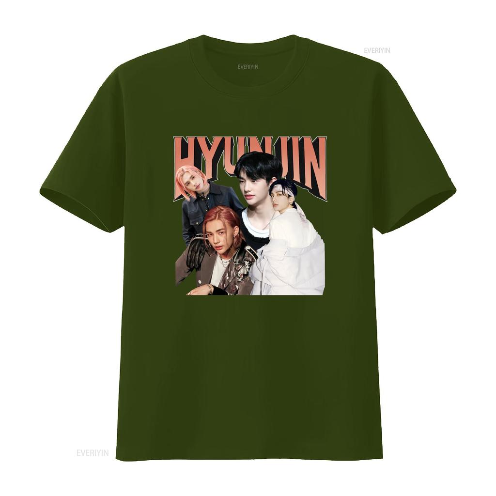 Hyunjin Concert Band KPOP Korean Style T Shirt Large Size Perfect for Fans Vintage Washed Breathable Homme Soft Graphic Unisex