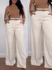 Women's Mid High Waist Belted Wide Leg Suit Pants Solid Non Stretch Formal Long Trousers With Side Pockets Spring Winter Elegant Office Bottoms