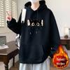 Unisex Thickened Fleece-Lined Cotton Hoodie with Kitten Print - Loose Fit for Autumn/Winter