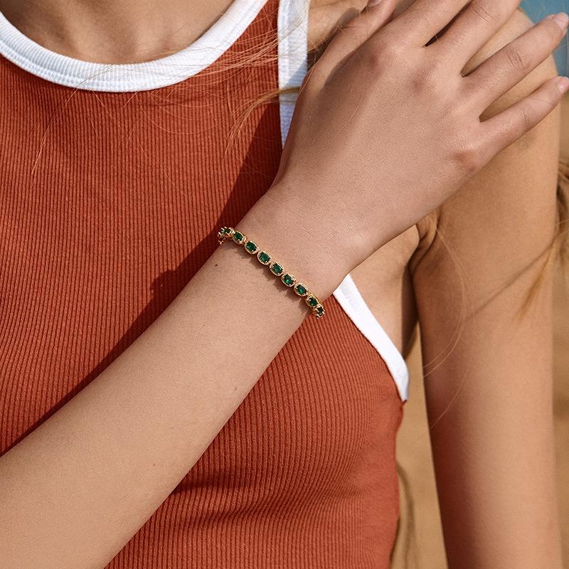 Gold Plated Emerald Green Oval CZ Tennis Bracelet