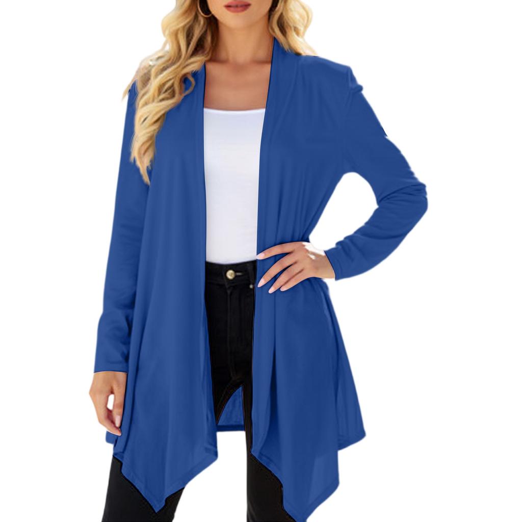 Women's Solid Color Long Sleeved Mid Length Cardigan Top Jacket