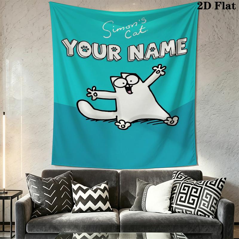 Custom Name Simon‘s Cat Wall Tapestry Aesthetic Wall Hanging Printed Fabric Blanket Decorative Tapestries for Bedroom Living Room Home Decor