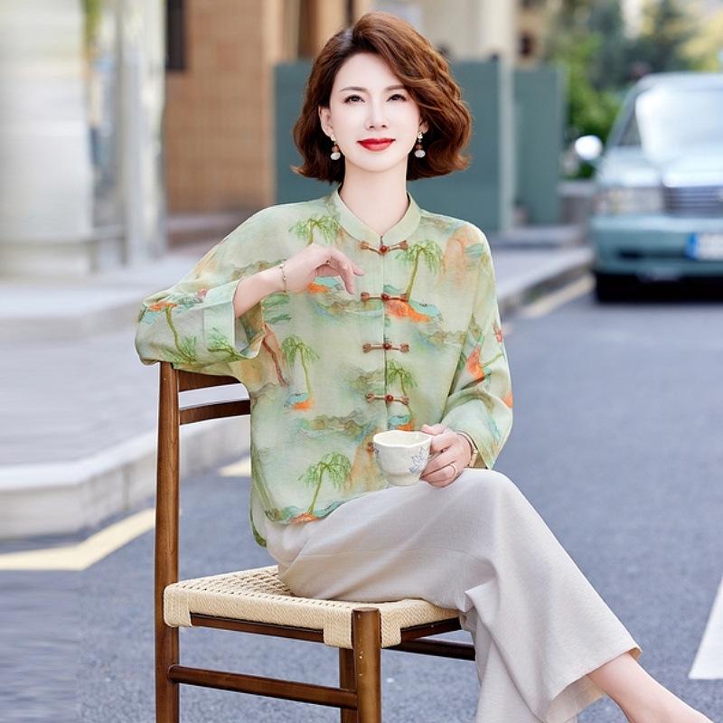 

Elegant Summer Outfit Set 2026: Middle-aged Women s Two-Piece Jacket and Top 5XL (recommended 145-160 jin)