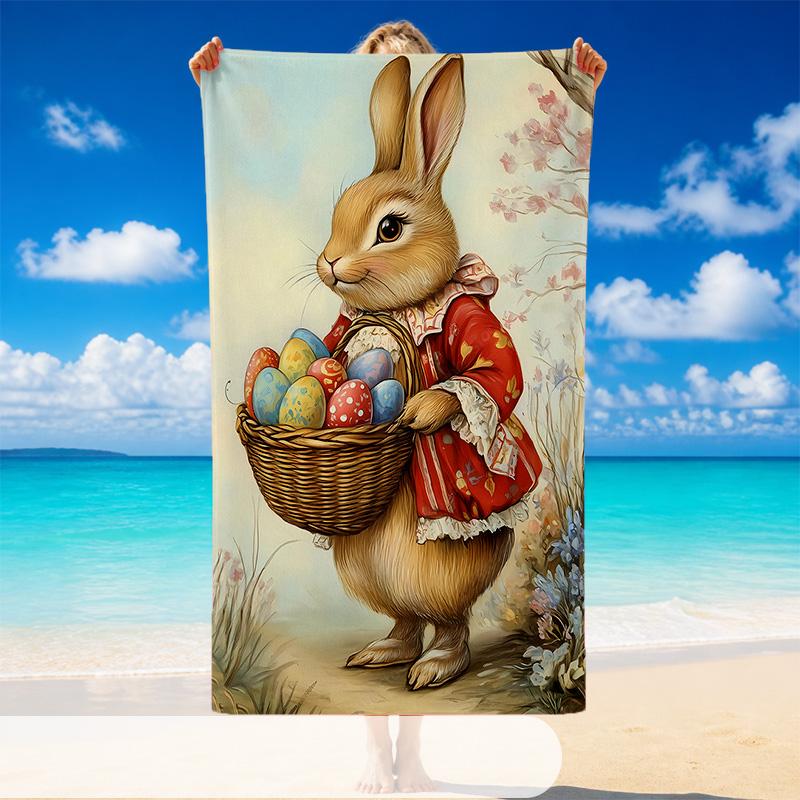 Quick Dry Beach Towel Rabbit Pattern, Lightweight Absorbent Towel for Pool Beach Vacation Use