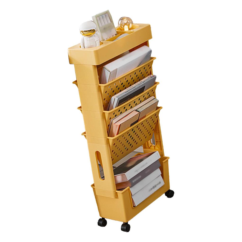 Movable Bookshelf Multipurpose Large Capacity Multilayer 4 Universal Wheels Deskside Bookshelf for Office School Home