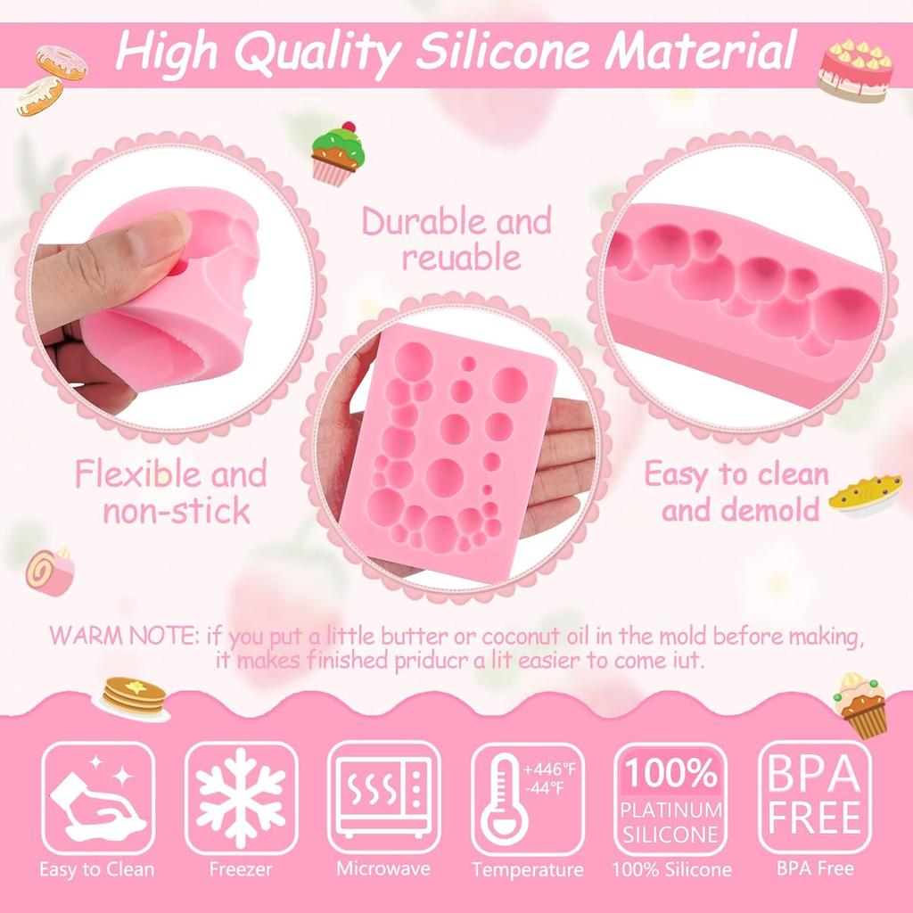 Hemispherical Pearl Ball Fondant Molds 2pcs, Heart Shape Bubble Cake Decorating Chocolate Silicone Molds for Cupcake Toppers, Desserts, Marzipan,