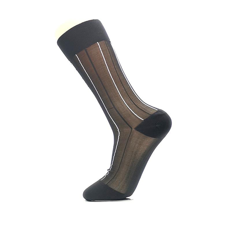 6 Paar Große Herren Business Seidenstrümpfe Hohe Qualität Polyamid Strümpfe Lange Vertikal Gestreifte Wadenhohe Socken Geschenk für Mann EUR 38-44 US 6-10 black