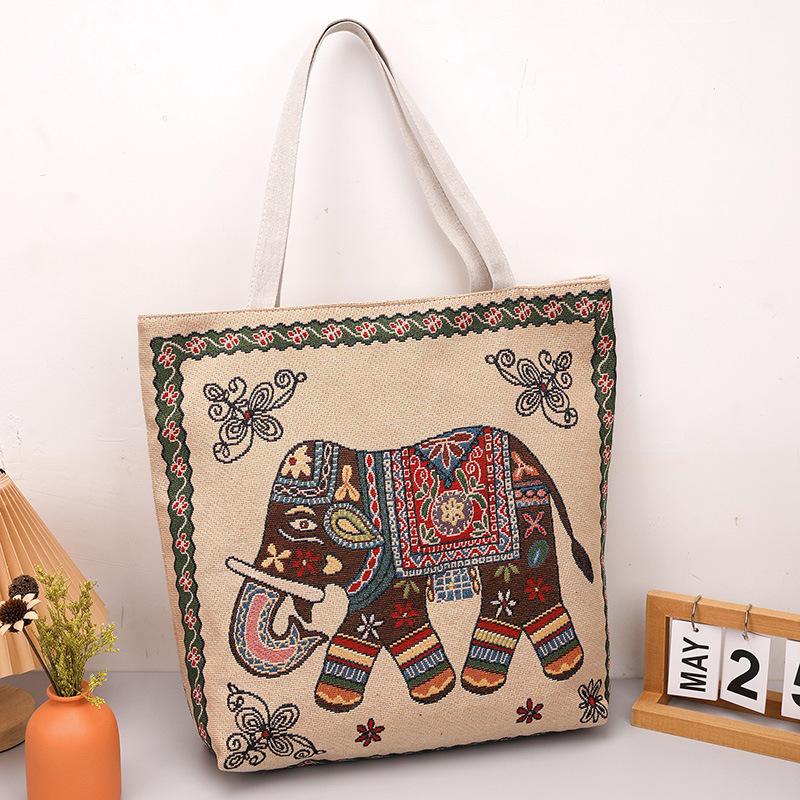 New handbag gold silk embroidered panda bag women's large-capacity shopping bag work bag