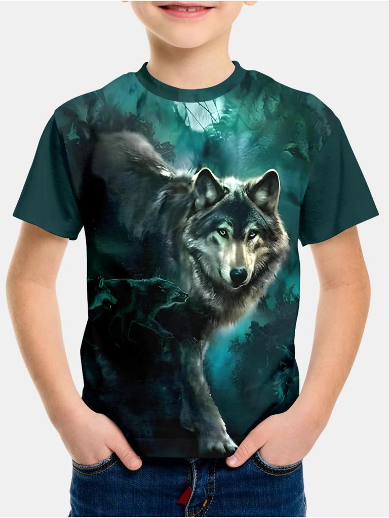 Summer Animal Wolf Pattern 3D Printe Children's Tops Boy's Round Neck Casual Short Sleeve Comfortable Kids Clothes T Shirt