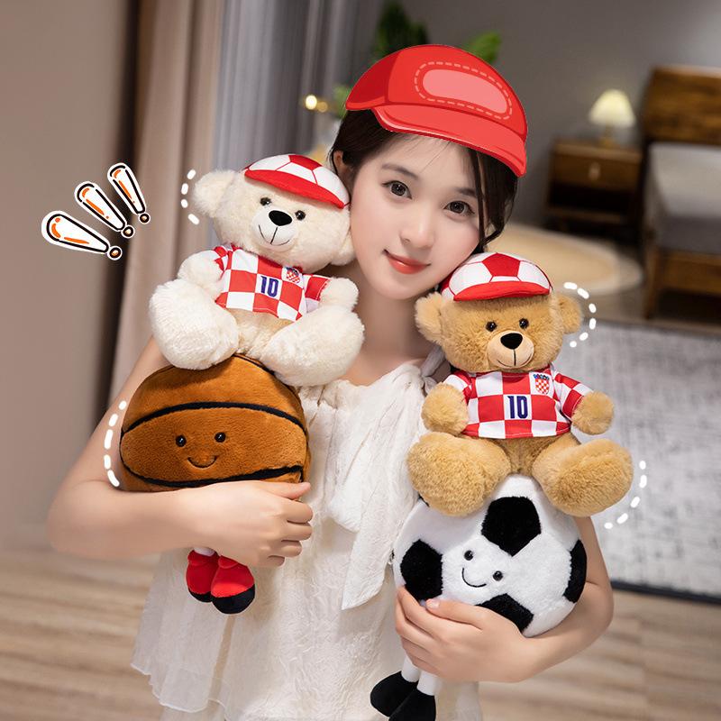 New Cute Teddy Bear Plush Soccer Basketball Doll Jersey Bear Doll Men and Women Pillow Gift Doll