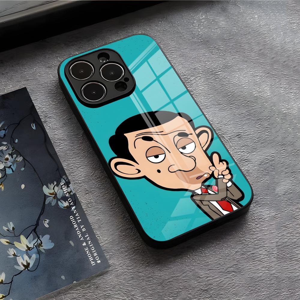 Lustige Mr B- BeanS Handyhülle für iPhone 17 Air 16 E Pro Max 15 14 13 Mini 12 Pro 11 Max Plus Schwarzes Glas Cover