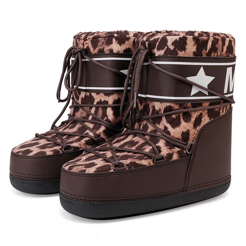 Women's Mid-calf Waterproof Fashion Lightweight Soft Sole Winter Warm Fur One Snow Boots Padded Lined Non-slip Casual Sports Cotton Boots Space Boots