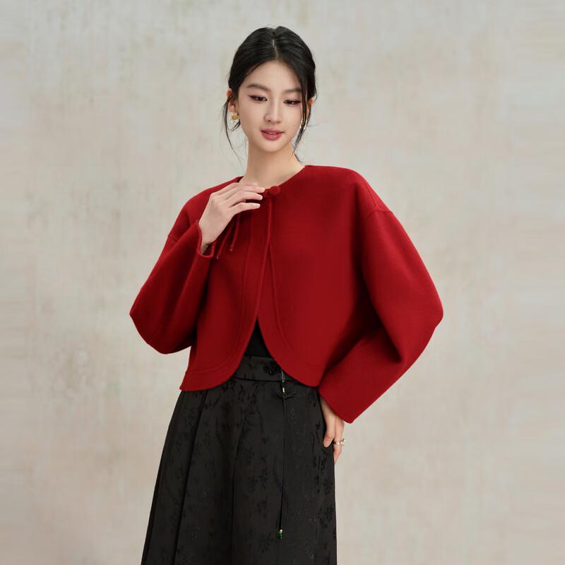 

Qiusbiyiren Women s Chinese Style Double-Faced Wool Coat M