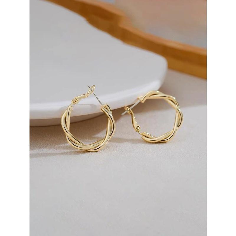 1 Pair Luxury Metal Round Circle Hoop Earrings, Simple & Elegant Design for Women Everyday Wear