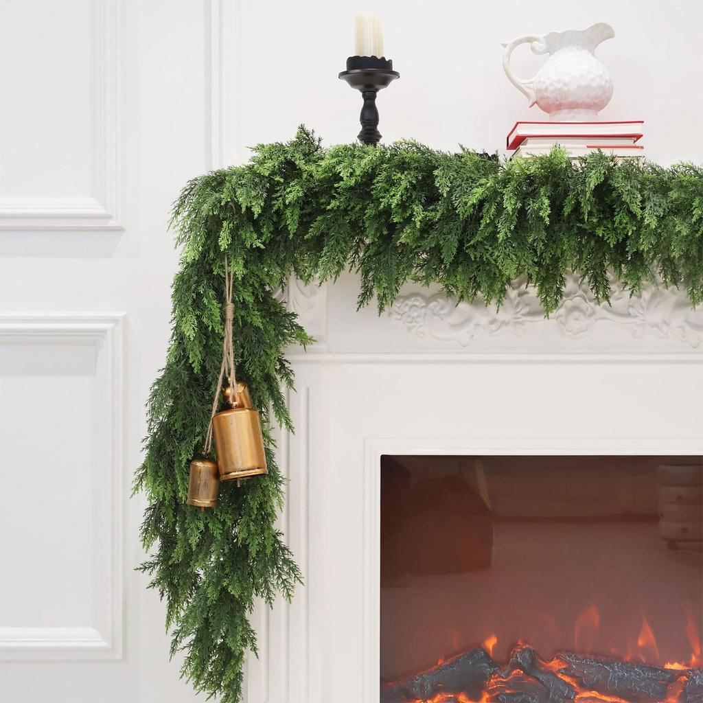 Christmas Garland Artificial Cedar Pine Garland Realistic Foliage Winter Holiday Decor Door Wreath Fireplace Hanging Ornaments