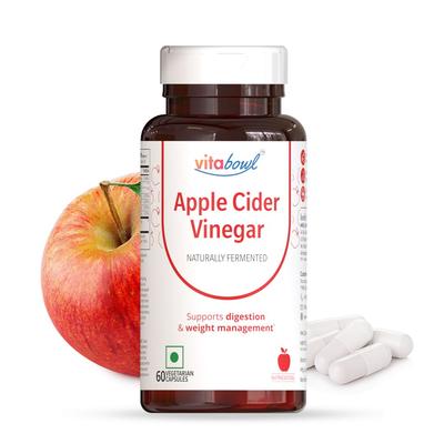 Vitabowl Apfelessig Kapseln 1000mg pro Portion (6% Essigsäure) | ACV für Verdauung & Gewichtsmanagement | Kein Zucker, Keine Süßstoffe & Kein