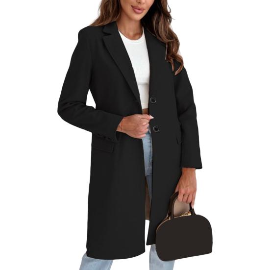 Zimní Dámské Vlněný kabát Zapínání na knoflíky Silný střední délka Čistá barva Bunda s límečkem Teplý Formální Business OL Kabát na dojíždění