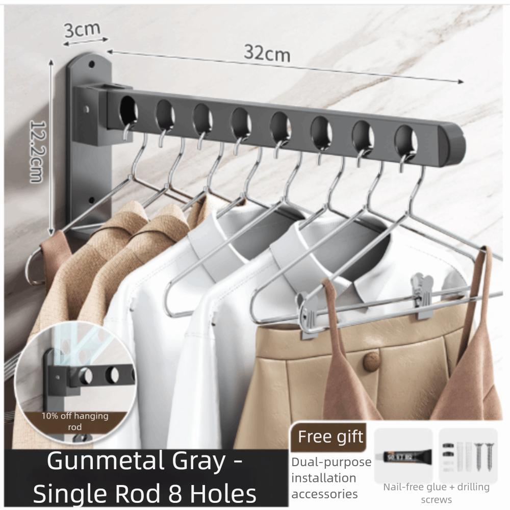 Wall-Mounted Clothes Hanger Clothes Hanger Punch Free Large Space with 8 Hole Hooks Wall Mount for Kitchen Closet Wall Window