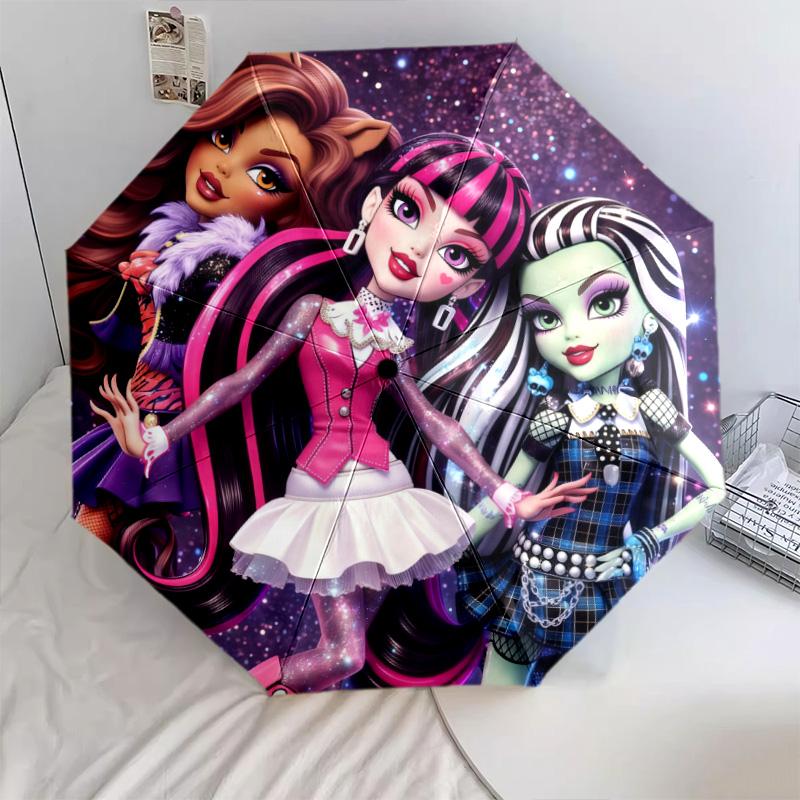 Monster High Pattern, Automatic Folding Umbrella, Portable and Foldable Design, 8 Ribs, a Christmas or Birthday Gift.