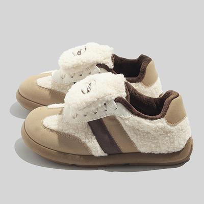 Belle Round Head Velvet German Training Shoes Ugly Cute Mango Wide Head Thickened Warm Flip Puff Student Board Shoes
