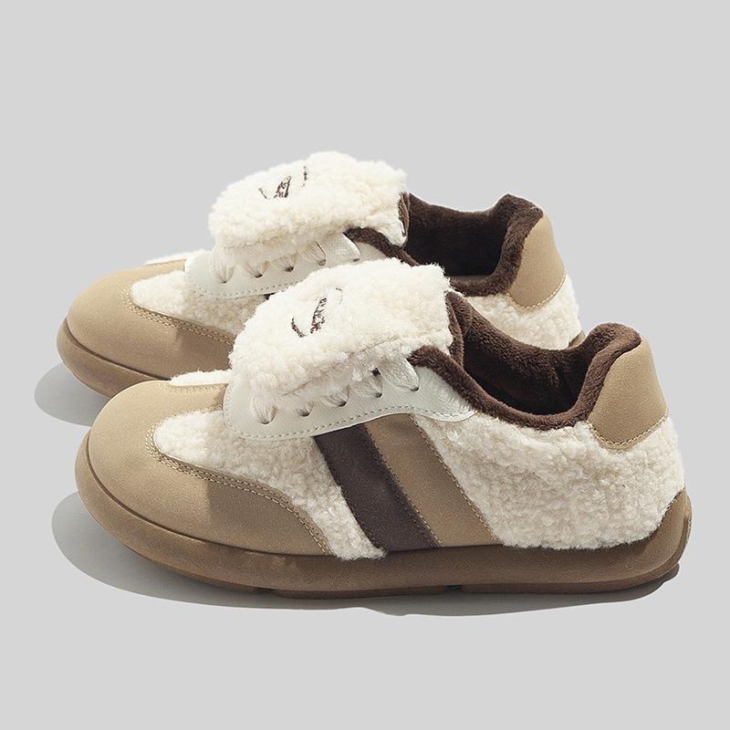 Belle round head velvet German training shoes ugly cute mango wide head thickened warm flip puff student board shoes
