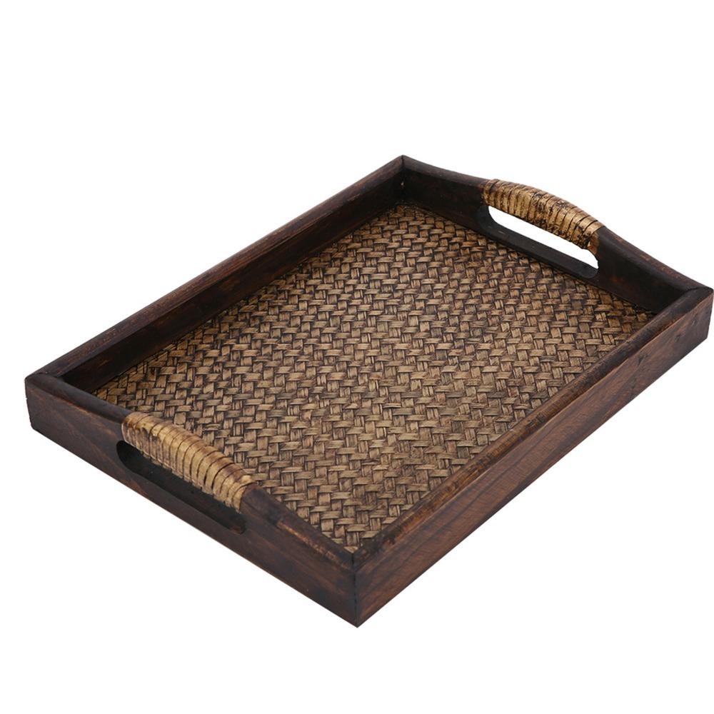 

Moisture proof Wooden Weave Tray Breathable Hollow Woven Craft Tea Tray Retro Edge Reinforced Fruit Tray Fruit Display оранжевый