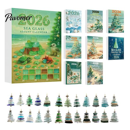 Ornamenti a Tema Oceanico Calendario dell'Avvento di Natale in Vetro Marino, Scatola Conto alla Rovescia di 24 Giorni con Accessori Decorativi Stagionali Ornamenti per Albero in Acrilico,