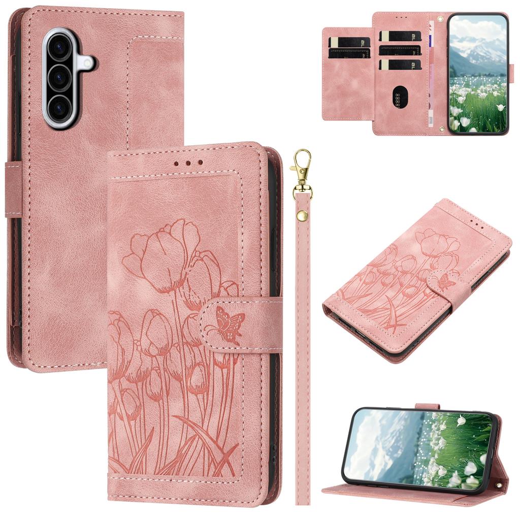 For Samsung Galaxy A37 5G Case Tulip Leather Phone Cover with 5 Card Slots Wallet