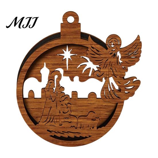 Wooden Christmas Ornaments 3D Light Up Ornament, Layered House Tree Snowman Magnetic Fridge Magnets for Nativity Scene Hanging Decoration Xmas