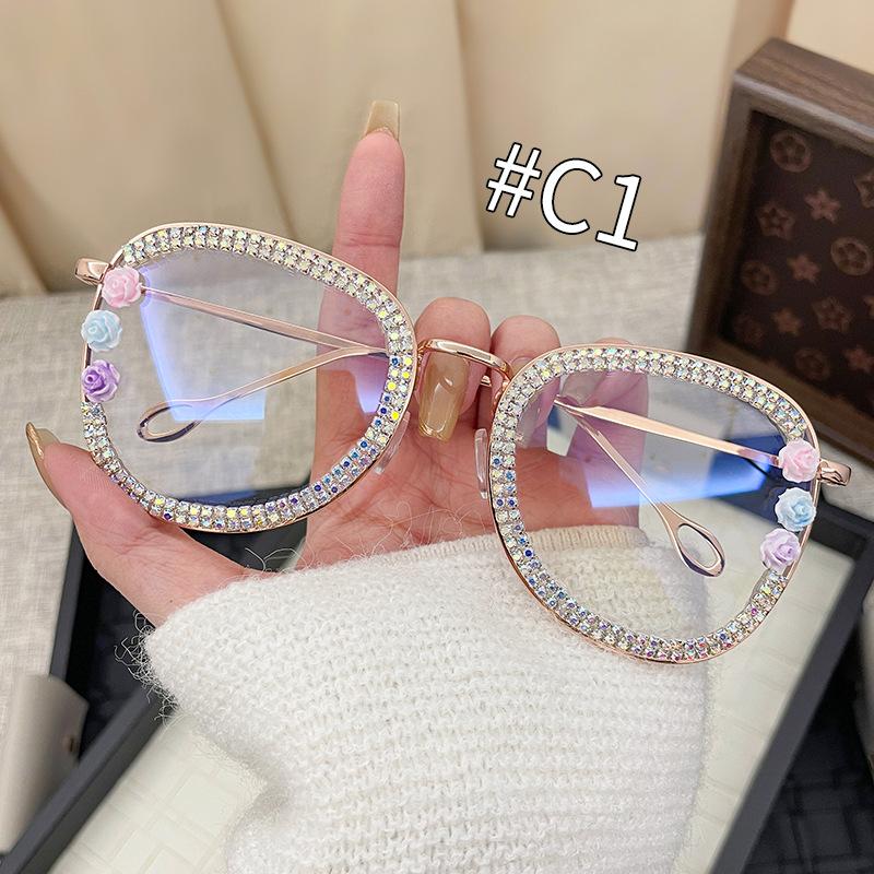 With Diamond Studded Anti Blue Light Glasses Fashionable and High-Quality Luxury Eyeglass Frames for Men and Women