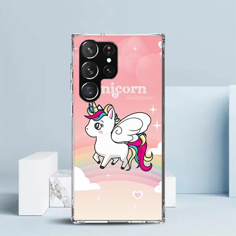 Rosa Einhorn Regenbogen Handyhülle Für Samsung Galaxy S24 S25 Edge S26 Ultra S22 S23 Plus S21 + S20 FE Weiche TPU Rückseite Galaxy S