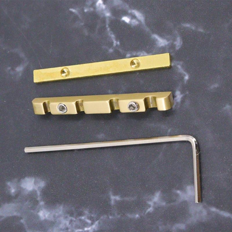 Porcas e Pontes de Latão para Baixo de 4 Cordas Porca Superior Pré-Sulcada Substituição Acessórios para Baixo Elétrico Fundo Plano Durável