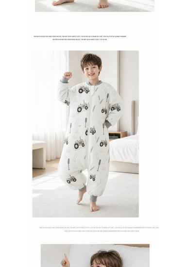 Saco de Dormir Infantil 100% Algodão com Pernas Separadas: Pijama de Peça Única Espessado Anti-Chute para Outono/Inverno