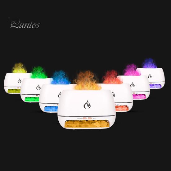 Desktop Air Humidifier Essential Oil Diffuser with RGB Colorful Light Realistic Flame Effect 3-in-1 Scent Diffuser Salt Rock Lamp