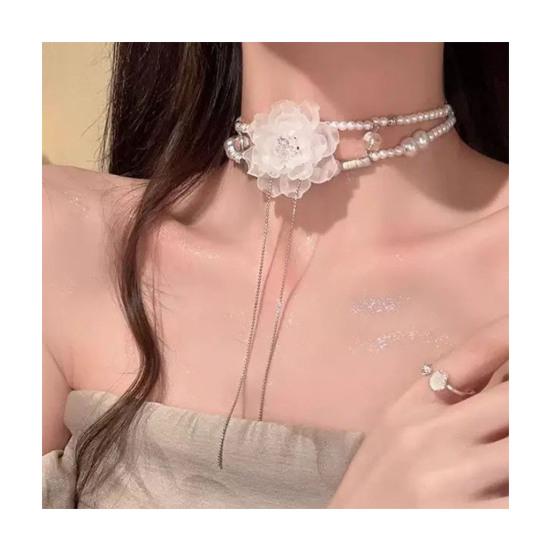 Faux Pearl Choker Necklace Women Elegant White Faux Pearl Necklace Sparkling Rhinestone Choker for Weddings Parties Dating
