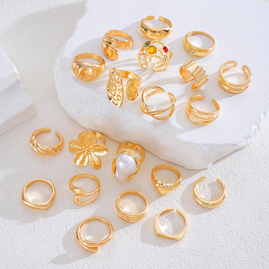 Retro Kreativ Blume Strass Design Ringe Set Für Frauen Mode Elegant Einfach Perle Geometrisch Dick Ring Täglich Datum Schmuck