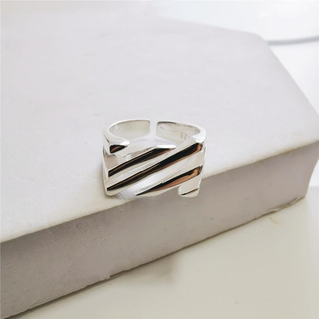925 Silver Open Finger Ring Punk Lines Geometric Openwork Simple Stackable For Women Girl Jewelry Gift Dropship Wholesale